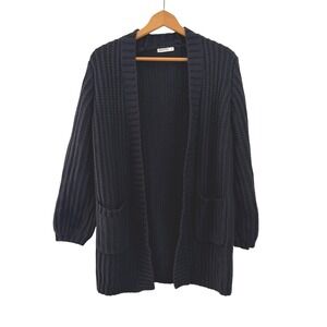 Marine Layer Navy Blue Ribbed Open Front Cardigan Cotton Merino Wool XS